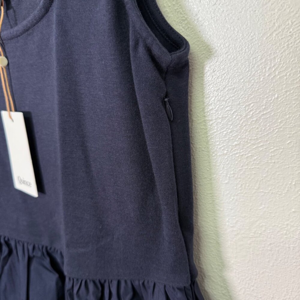 Quince Organic Cotton Mixed Media Tank Dress Navy Large Pockets NWT Casual - Picture 12 of 15